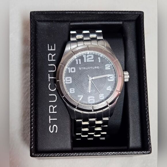 Men's Structure Analog Quartz Stainless Steel Black Watch IN BOX - Picture 2 of 8